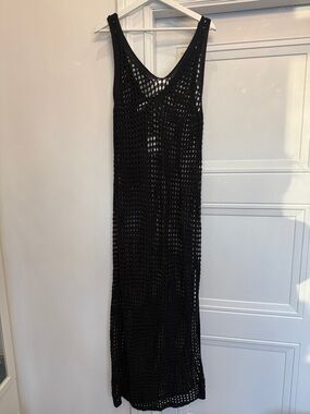 NWT SHADE & SHORE BLACK CROCHET KNIT MAXI DRESS XL 16 COVERUP FESTIVAL